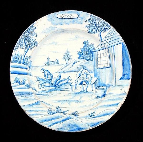 Delftware talíř zobrazující měsíc červen (cínem glazovaná kamenina) od Dutch School