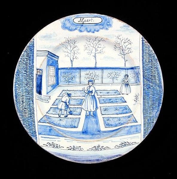 Delftware talíř zobrazující měsíc březen (cínem glazovaná kamenina) od Dutch School