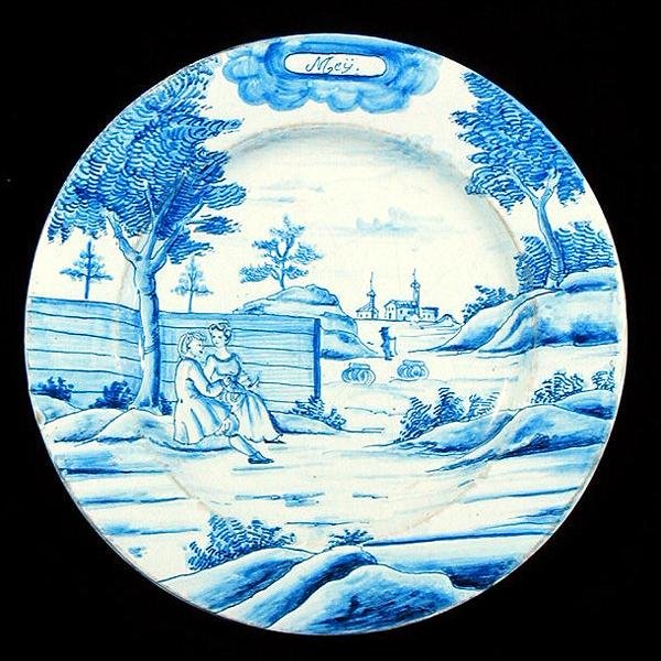 Delftware talíř zobrazující měsíc květen (cínem glazovaná kamenina) od Dutch School