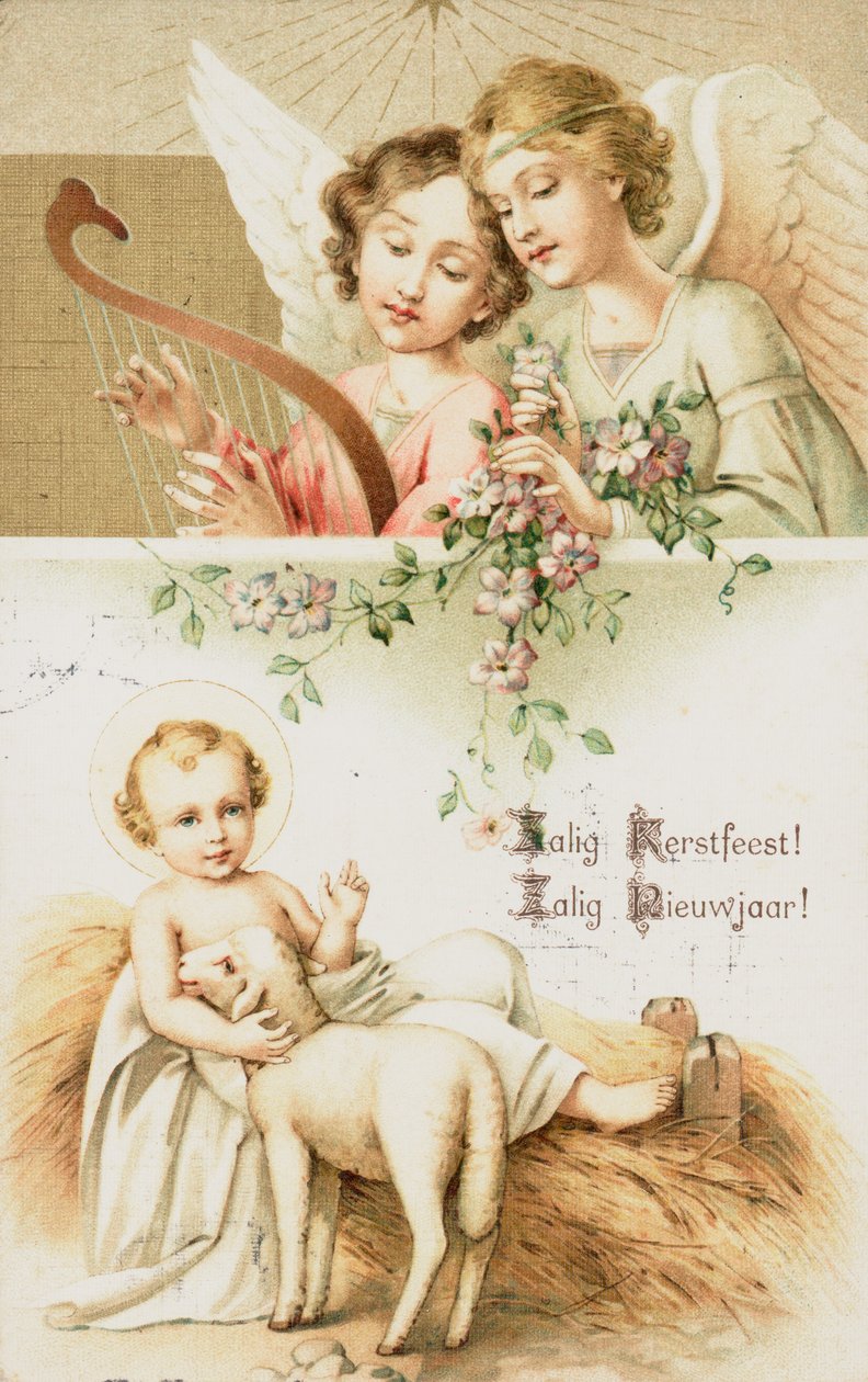 Holandské vánoční přání (barevná litografie) od Dutch School