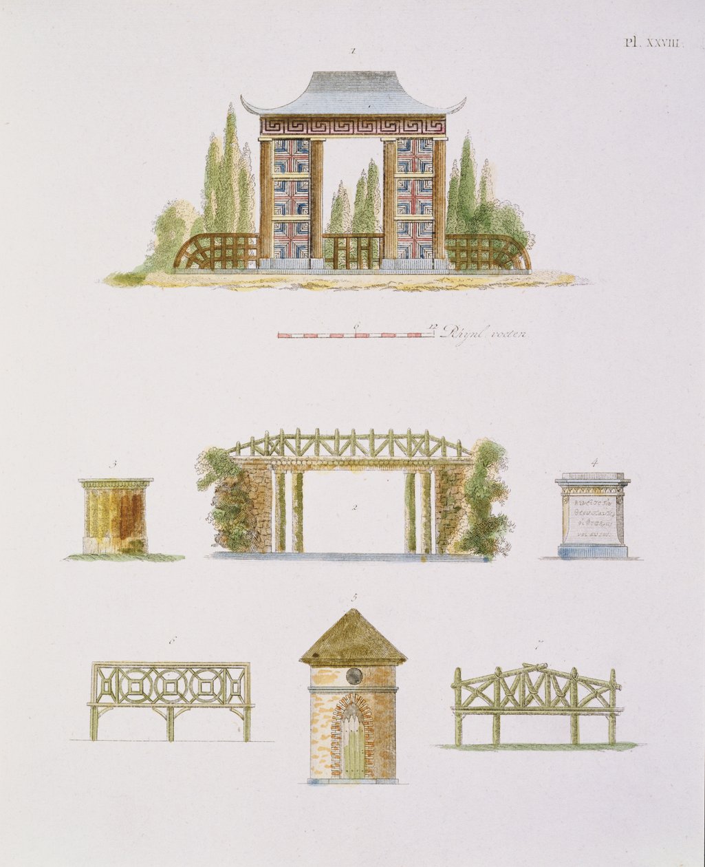 Zahradní dekorace, z Magazine of Garden Gems, G. van Laar, vydané 1802 (viz také 172967) od Dutch School
