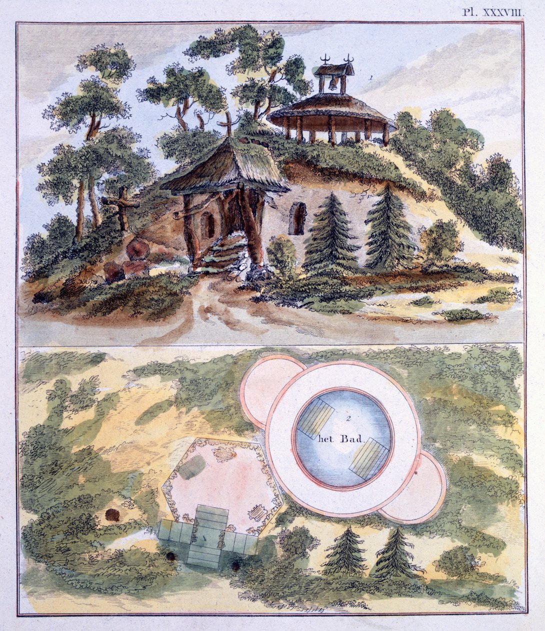 Zahradní dekorace, z Magazine of Garden Gems od G. van Laara, vydaného v roce 1802 od Dutch School