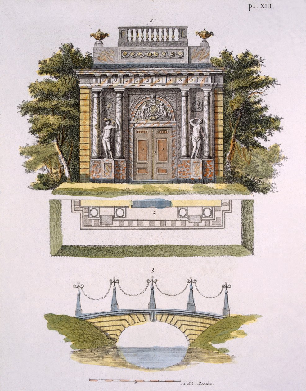 Zahradní dekorace, z Magazine of Garden Gems od G. van Laara, vydaného v roce 1802 od Dutch School