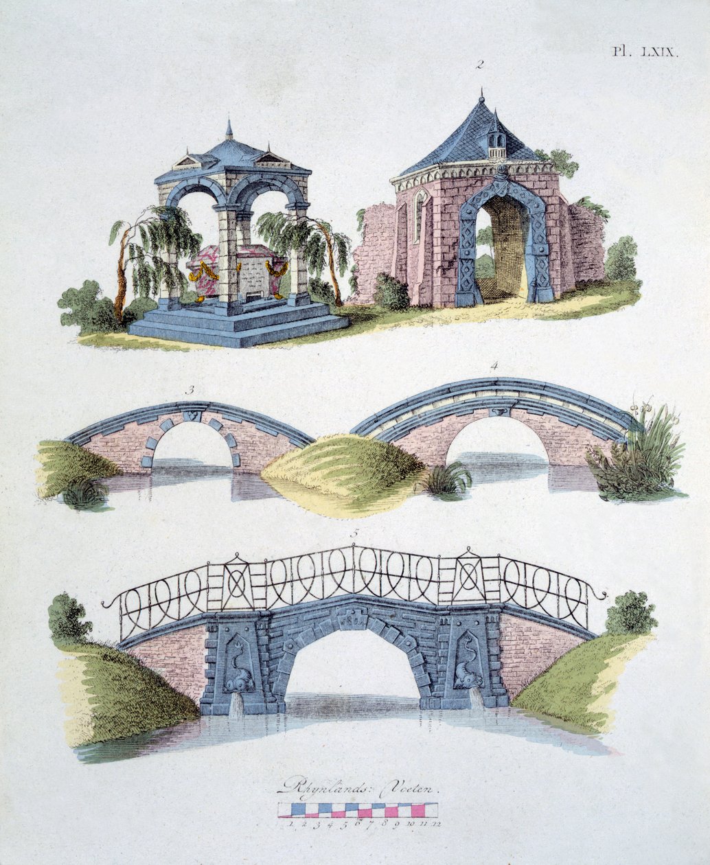 Zahradní dekorace, z Magazine of Garden Gems od G. van Laara, vydaného v roce 1802 od Dutch School