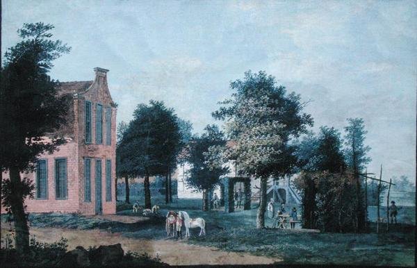 Lovci v zahradním prostředí, cca 1770 (kvaš na papíře) od Dutch School