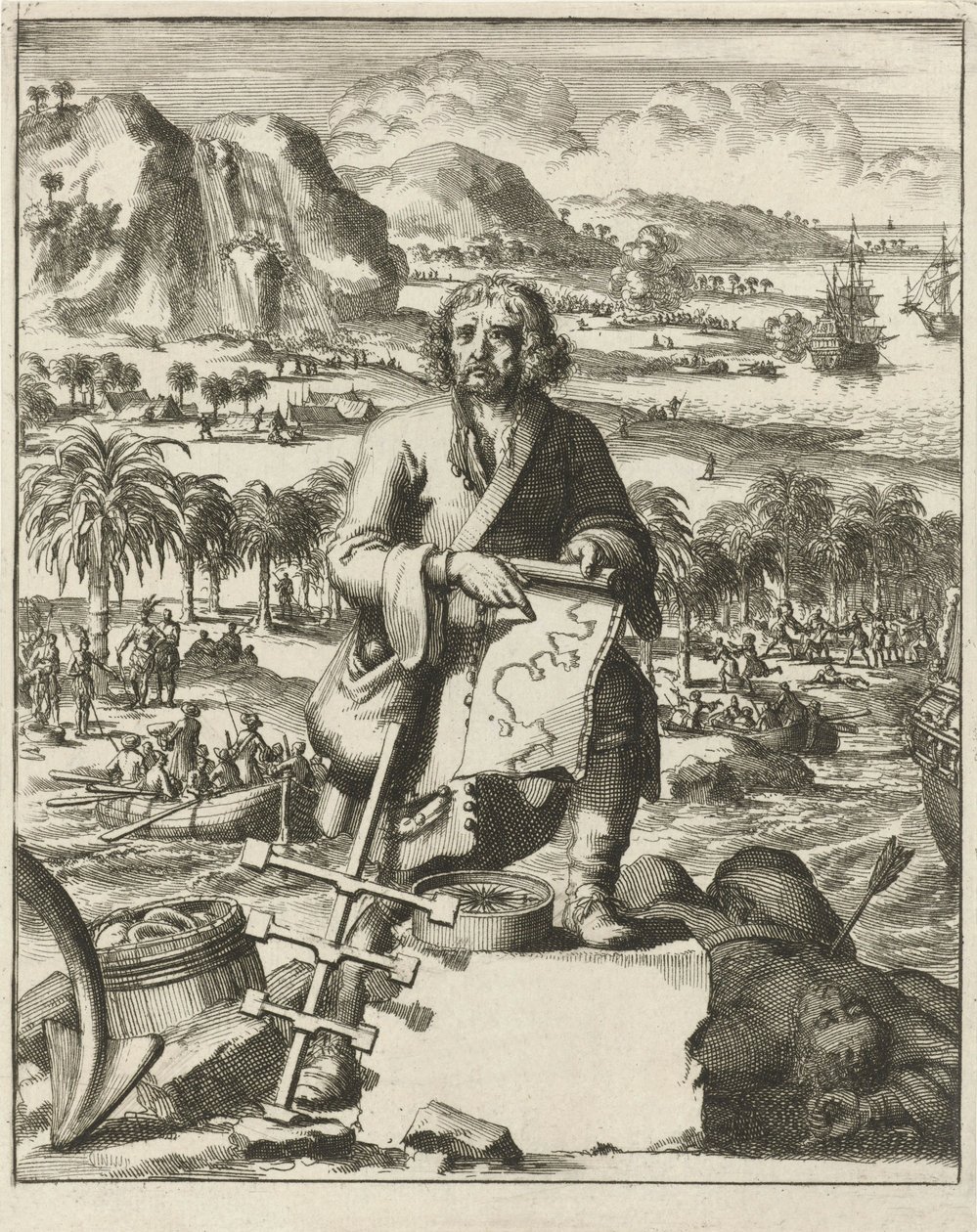 Louis Hennepin přistání v Severní Americe, hospoda. 1688 rytina. od Dutch School