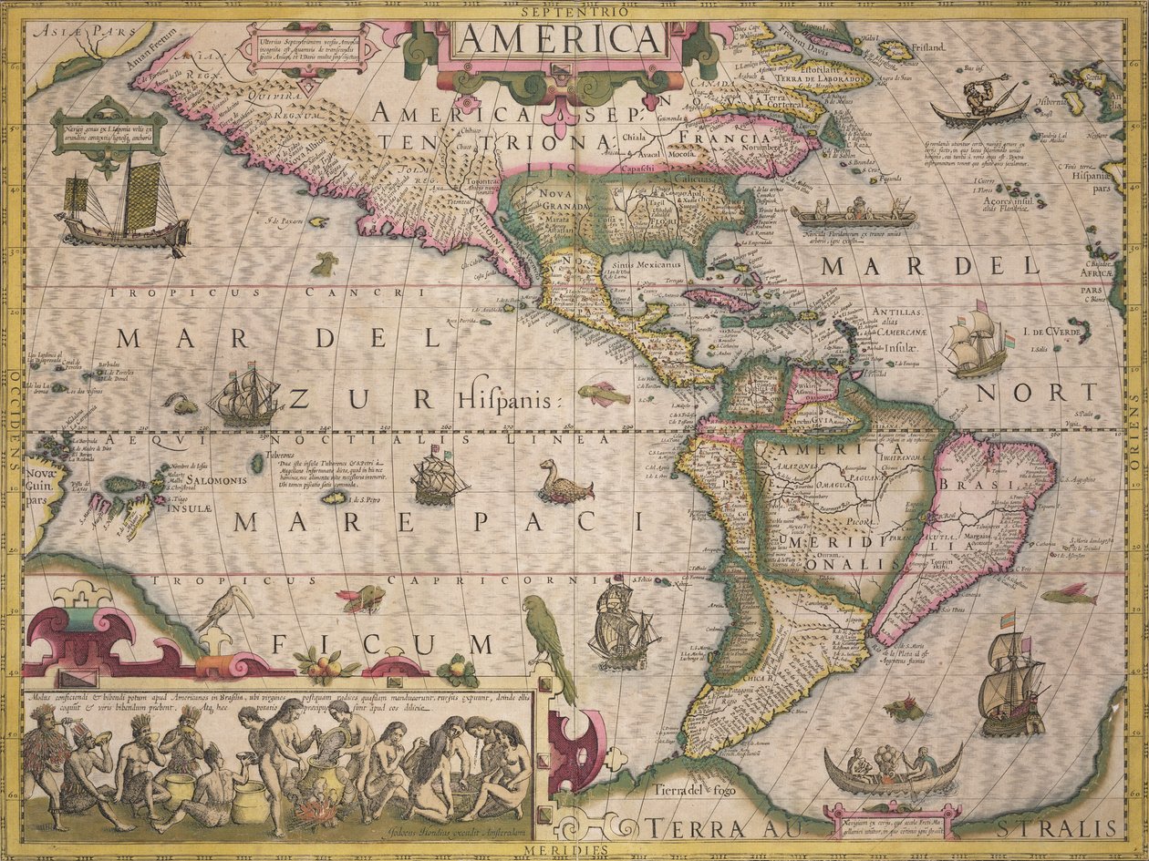 Mapa Ameriky, z Mercator Atlas, hospoda. Jodocus Hondius (1563-1612), Amsterdam, 1606 od Dutch School