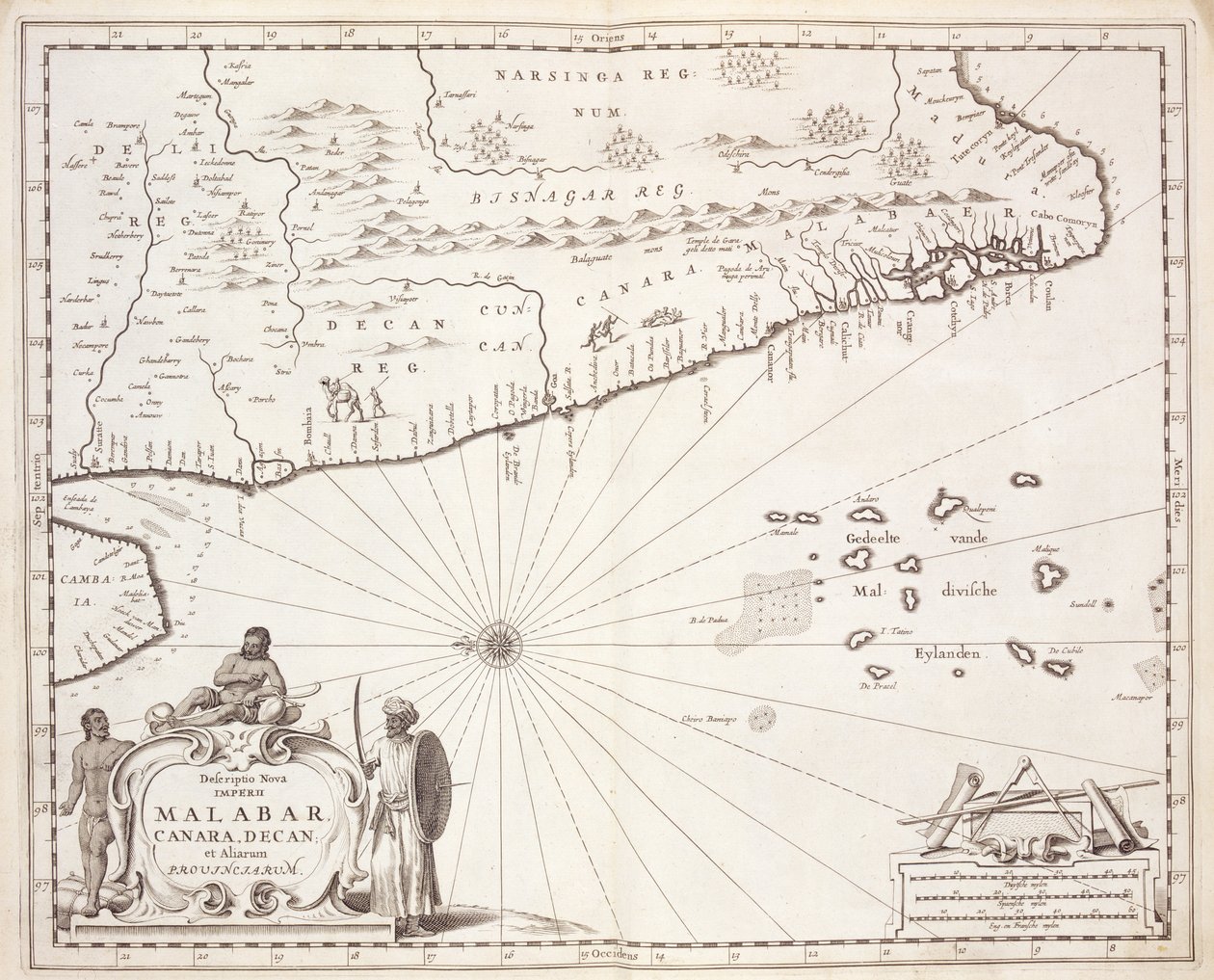 Mapa pobřeží Malabar, Východní Indie, 1672 od Dutch School