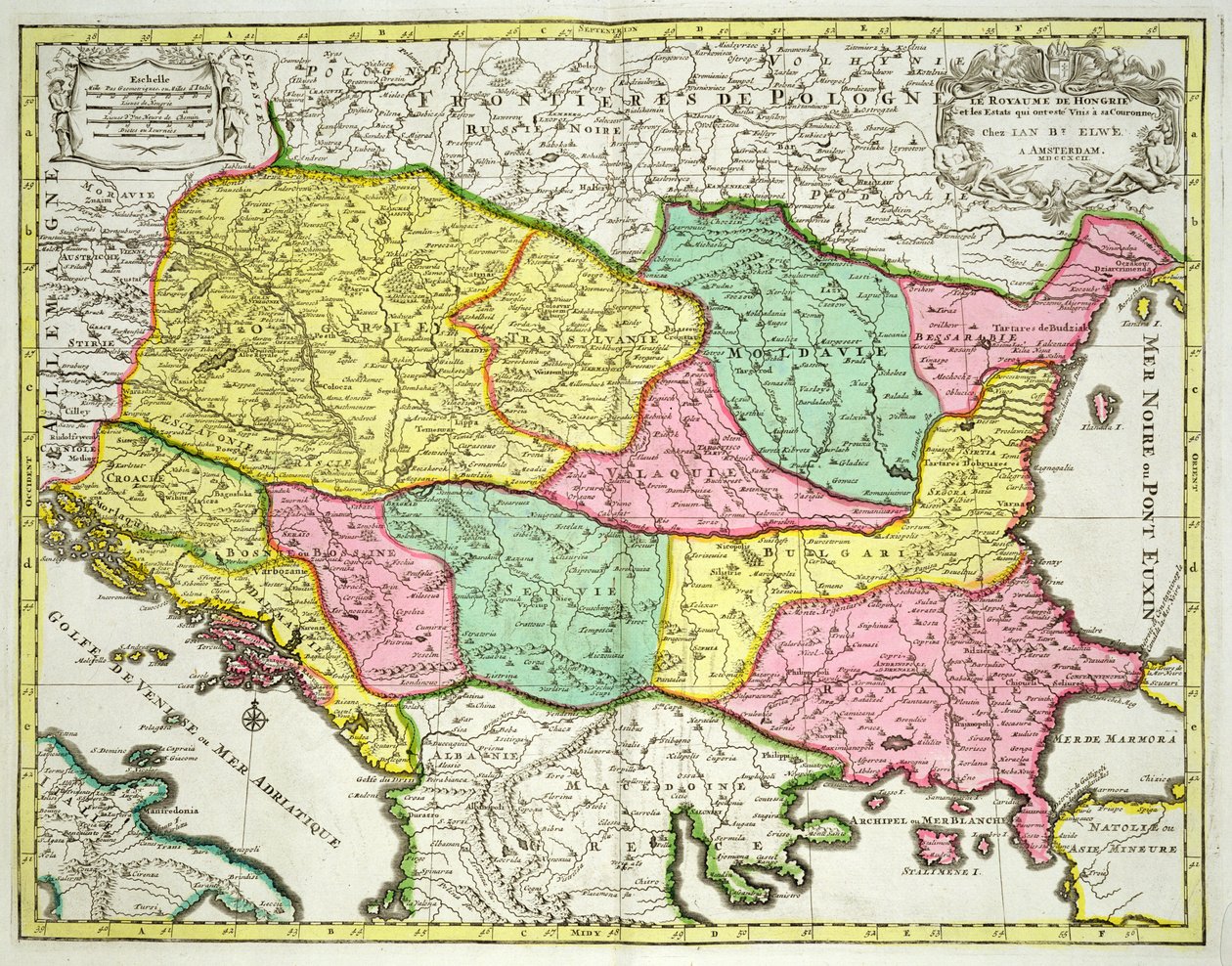 Mapa Maďarského království a států spojených s jeho korunou, hospoda. Jan Barend Elwe, Amsterdam, 1742 od Dutch School