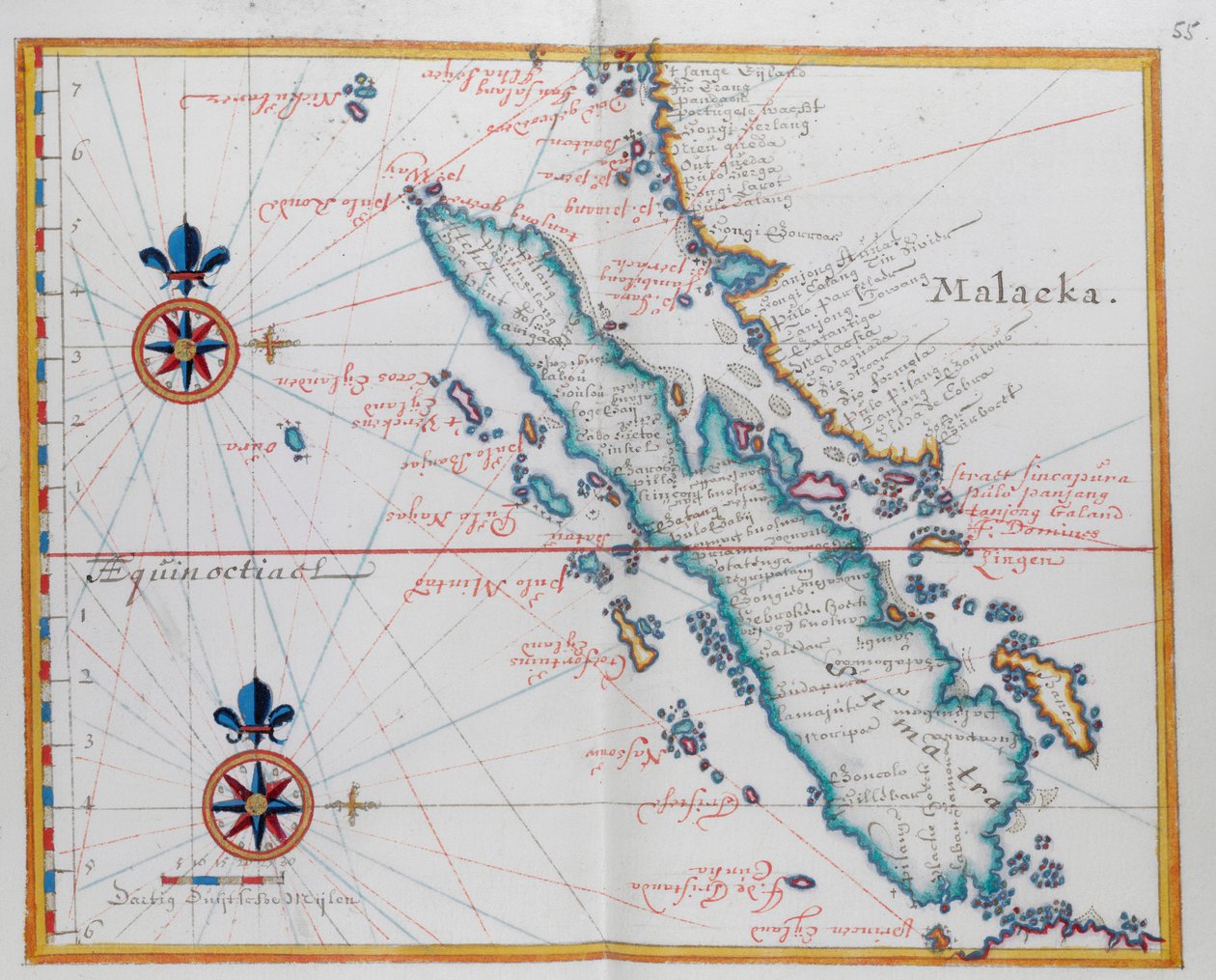 Mapa zobrazující Malacca a Sumatra, západní Indonésie, část Sundských ostrovů. od Dutch School