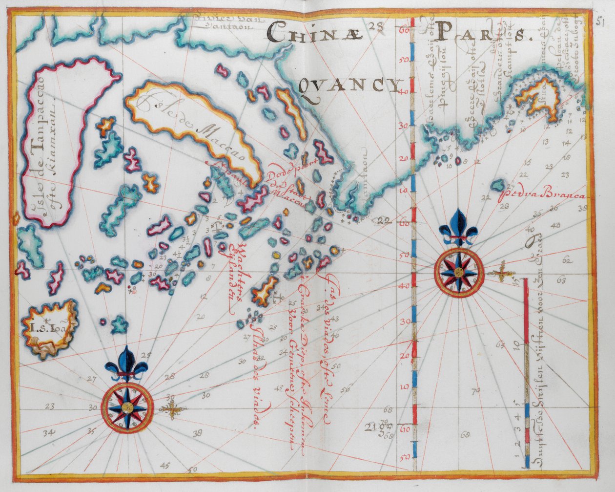 Mapa zobrazující část pobřeží Číny a ostrovy. od Dutch School