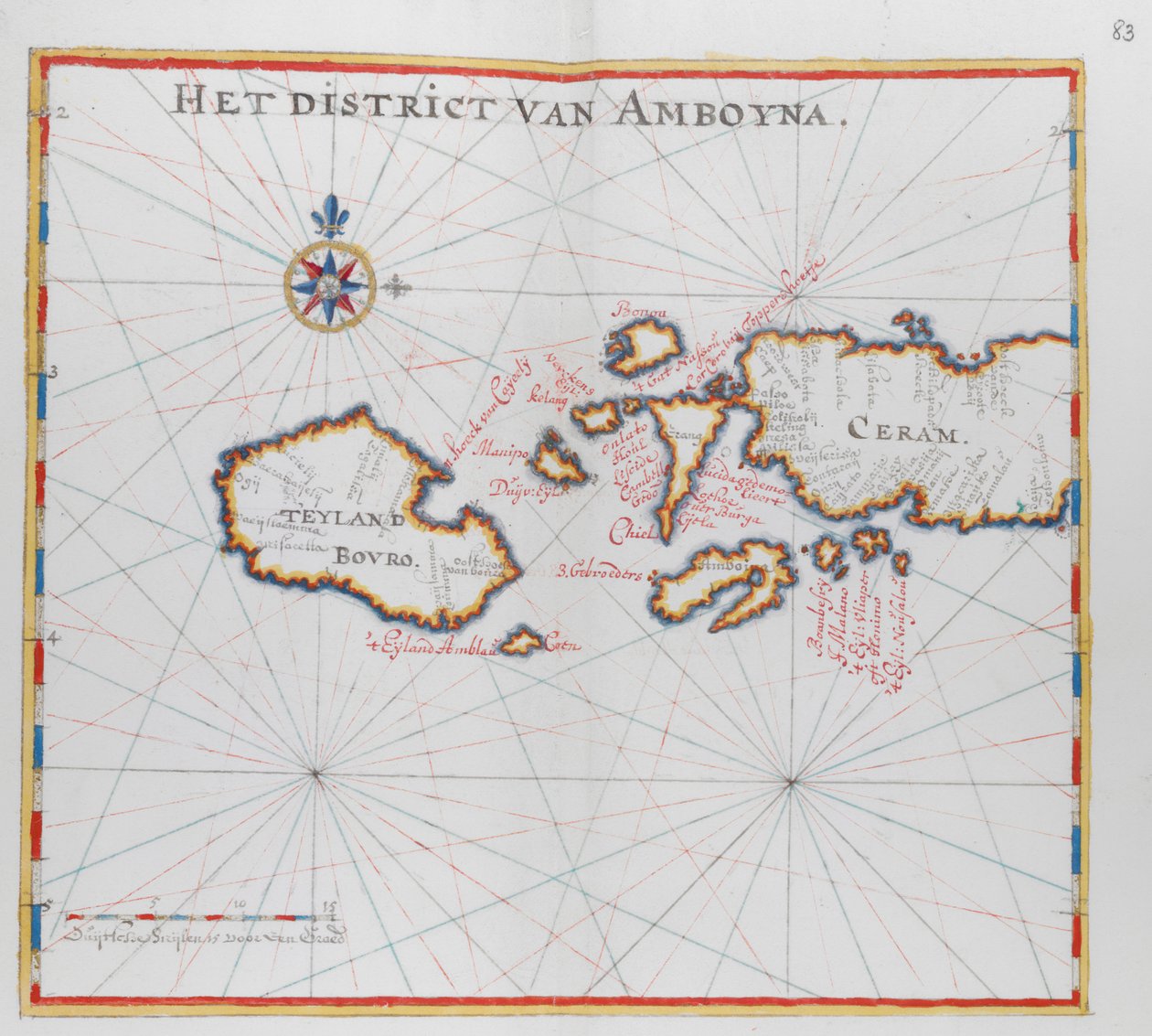 Mapa ukazuje ostrovy Bouro a Ceram (Seram), Indonésie. od Dutch School