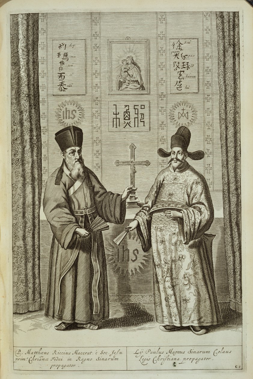 Matteo Ricci (1552-1610) a Paulus Li, z Číny Ilustroval Athanasius Kircher (1601-80) 1667 od Dutch School