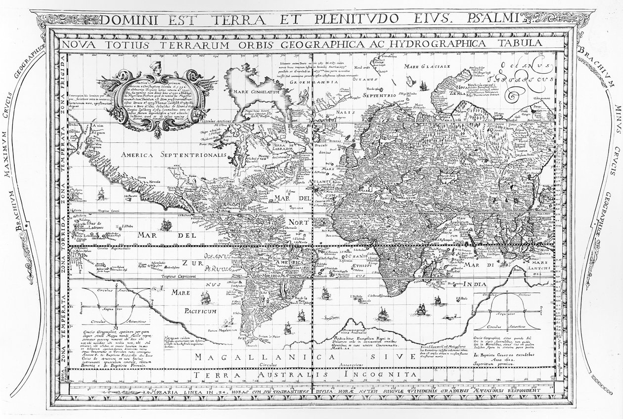 Nová mapa světa a hydrografická mapa, 1642 od Dutch School