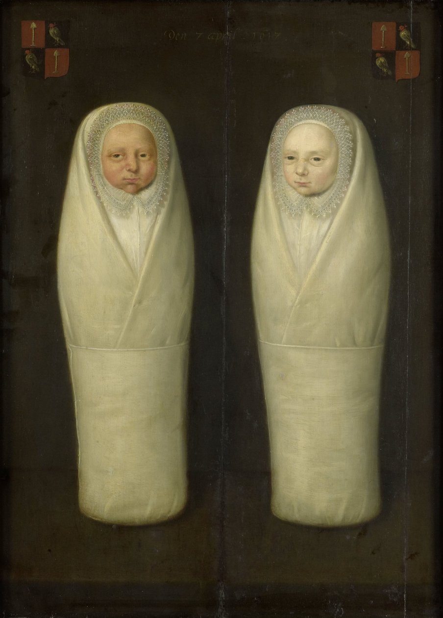 Portrét zavinutých dvojčat: Předčasně zemřelé děti Jacoba de Graeffa a Aeltge Boelense, kolem roku 1617 od Dutch School