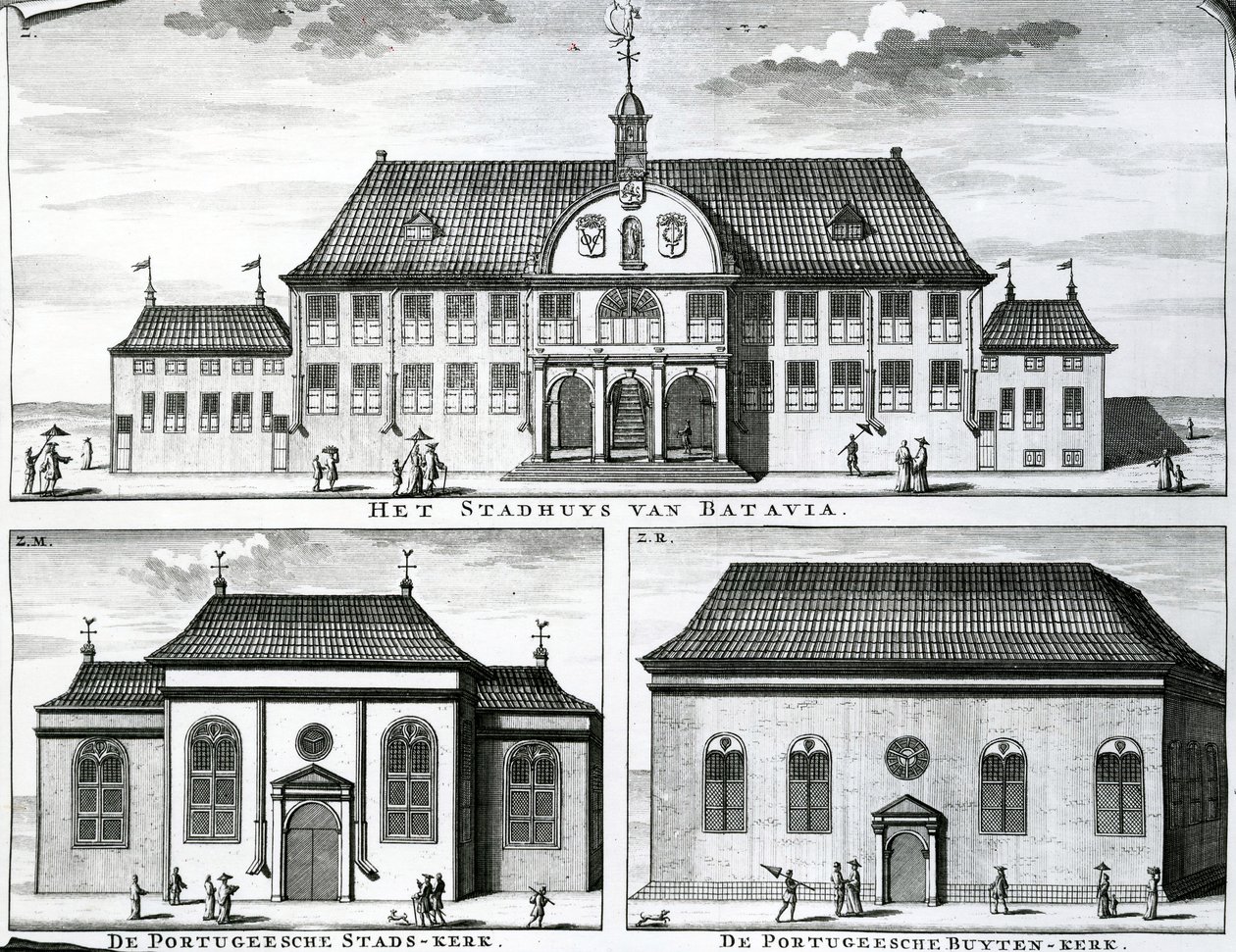 Portugalský kostel a radnice v Batavia, 19. století, od Dutch School