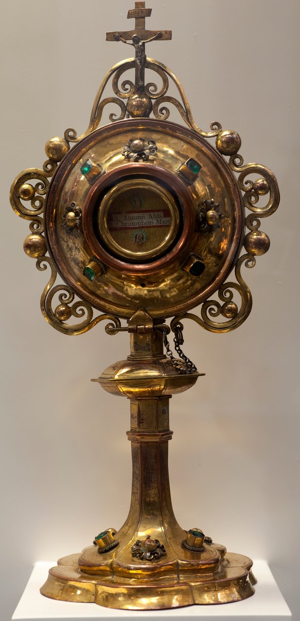 Relikviář svatého Antoina, abbého a svatého Kryštofa, mučedníka, vyrobený v jižní nížině, 1579, katedrální pokladnice, katedrála sv. Michaela a sv. Guduly (kovářství) od Dutch School