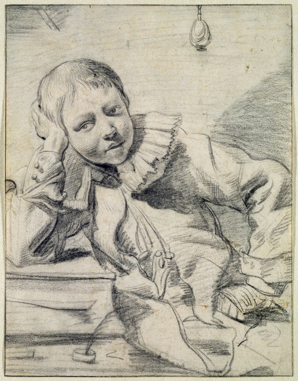 Školák u svého stolu, cca 1630-45 (křída na papíře) od Dutch School