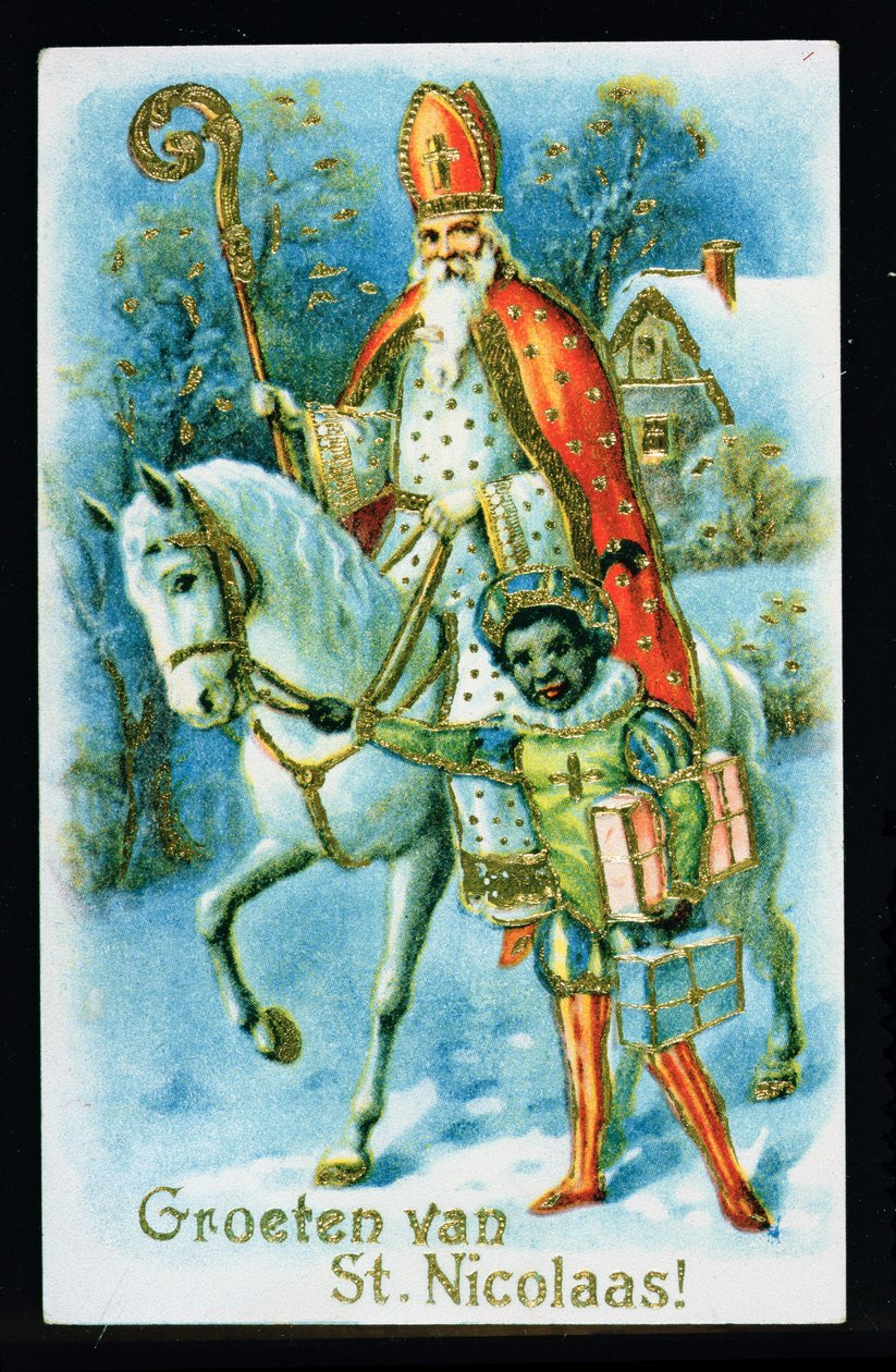 Mikuláš a černý pomocník, kolem 1890, holandská karta od Dutch School
