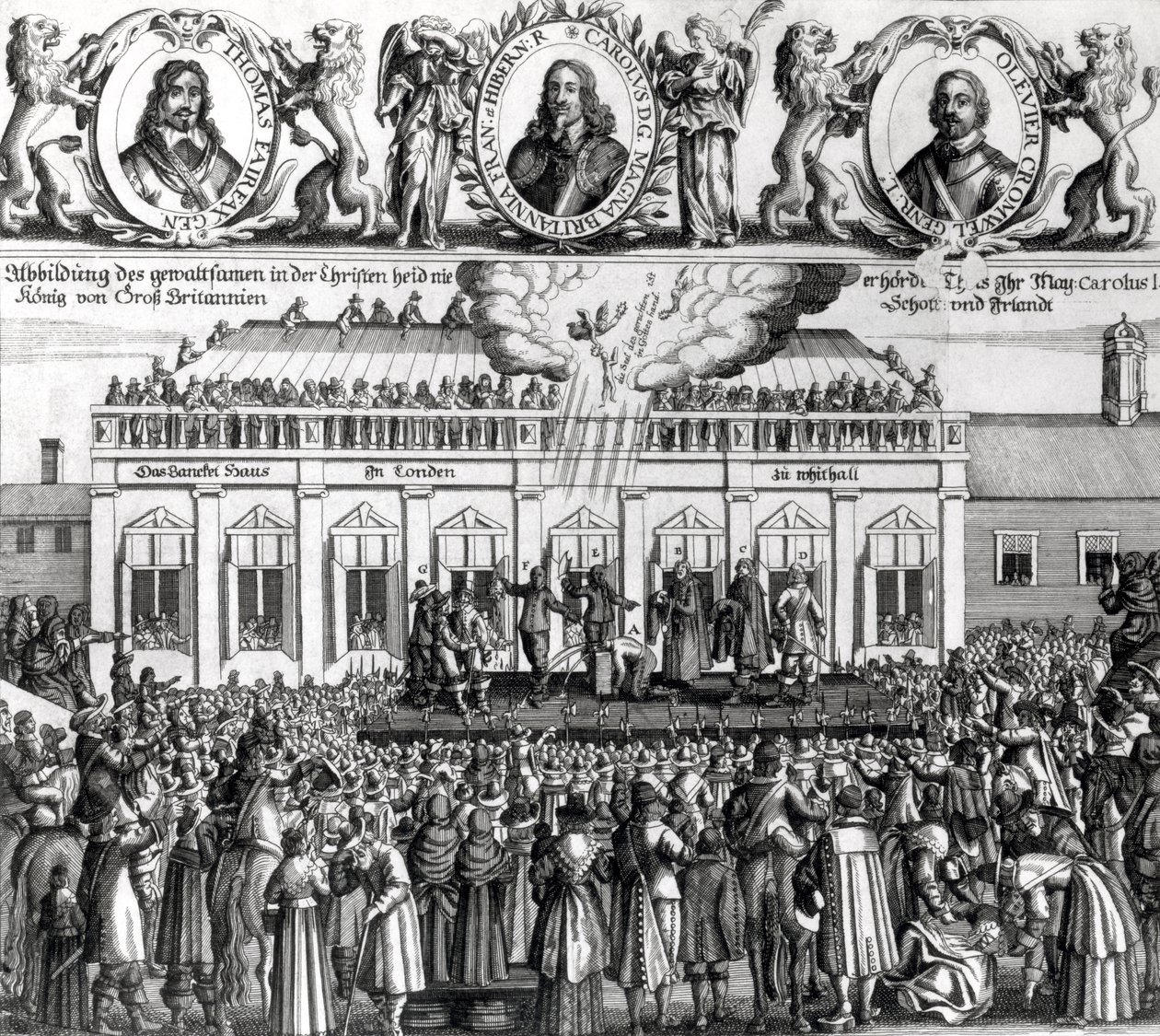 Stětí krále Karla I. (1600-49) 1649 (rytina) (černobílá fotografie) od Dutch School