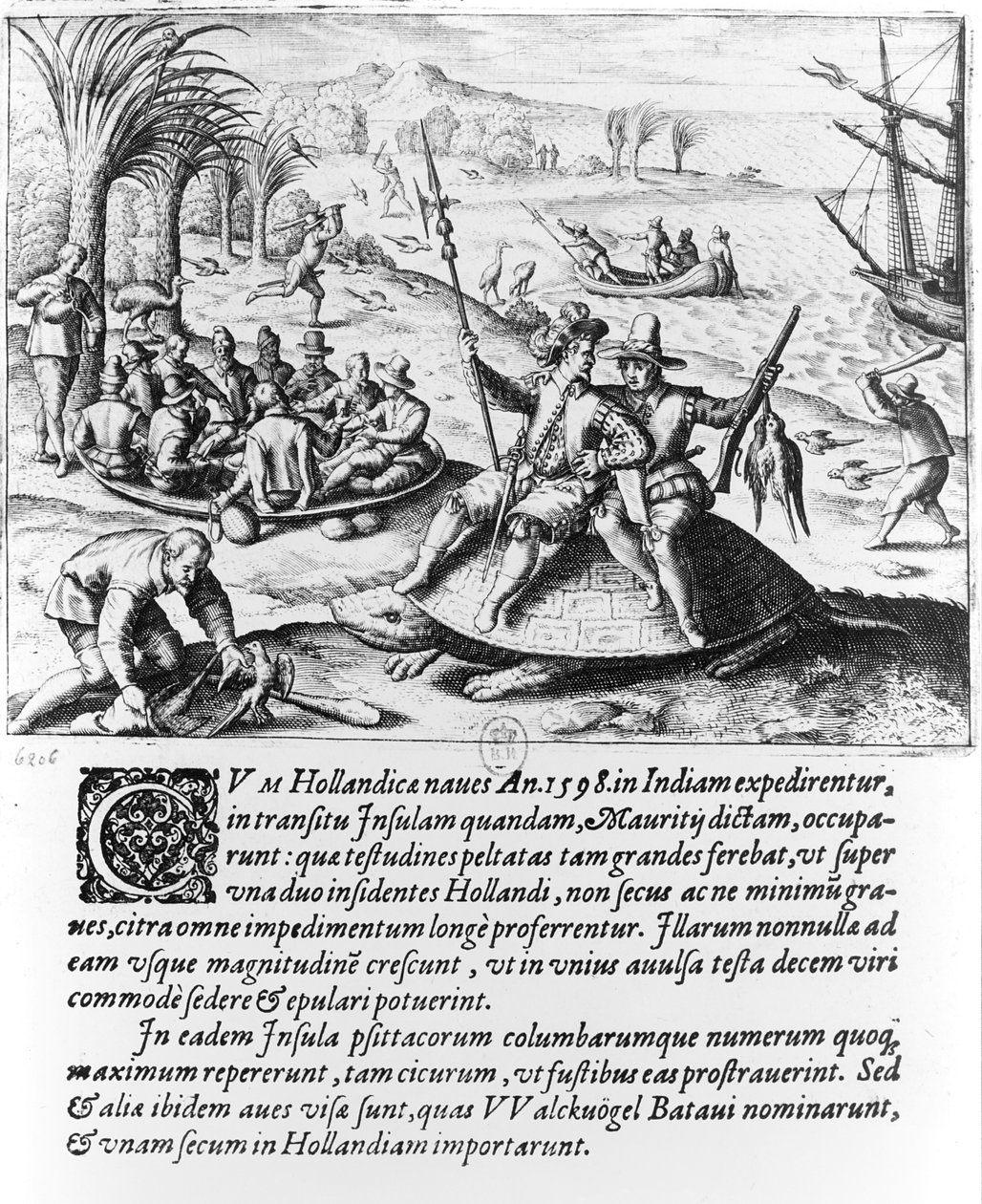 Holanďané na Mauriciu v roce 1598, vyryl de Bry od Dutch School