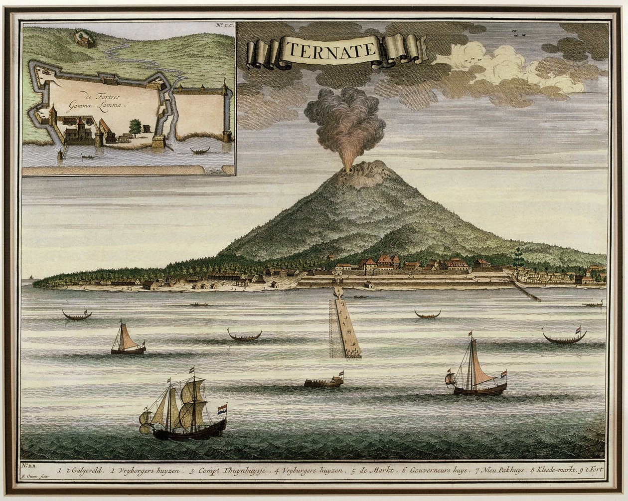 Ostrov Ternate, Moluky, Indonésie, ilustrace z knihy Oud Nieuw Oost-Indien, 1724-26 od Dutch School