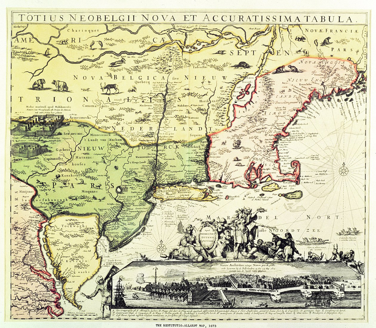 Mapa Restitutio-Allardt New Amsterdam, rytá a hospoda. od Carolus Allardt, 1673 (mědirytina) od Dutch School