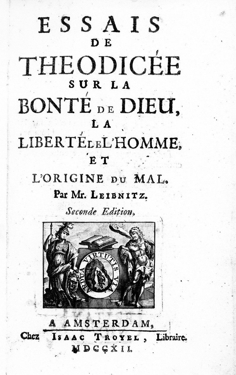 Titulní strana pro Theodicee od Gottfrieda Leibnize, druhé vydání vydané v roce 1712 od Dutch School