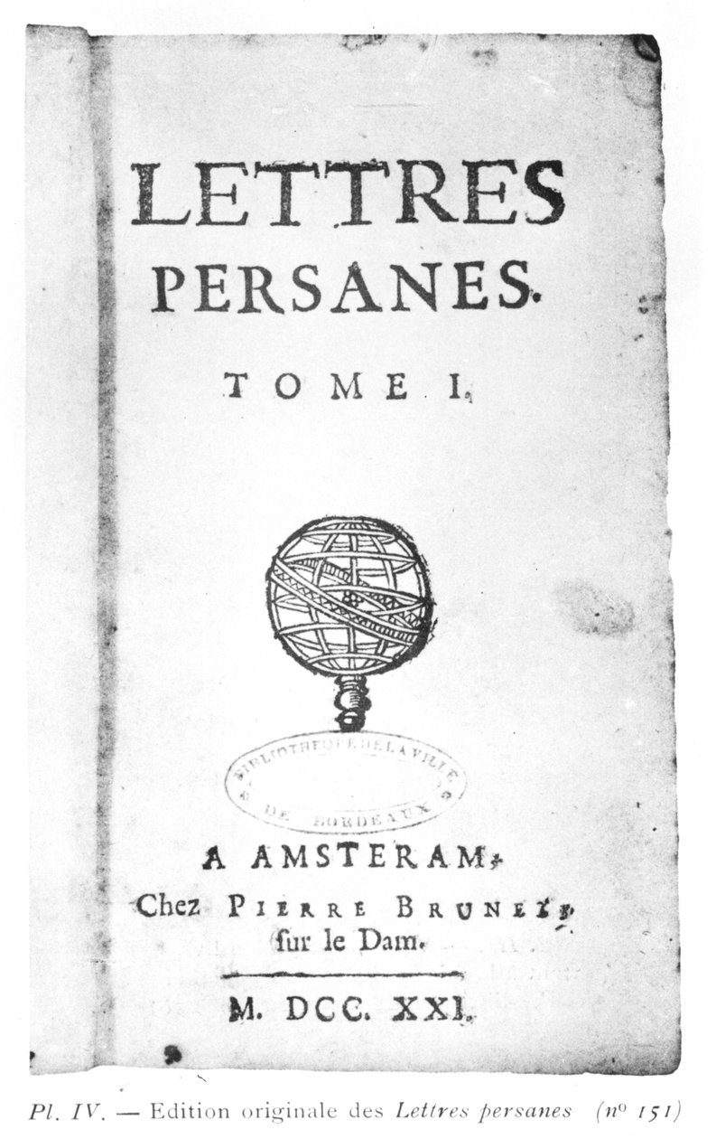 Titulní strana Les Lettres Persanes od Charlese de Montesquieu (1689-1755) 1721 od Dutch School