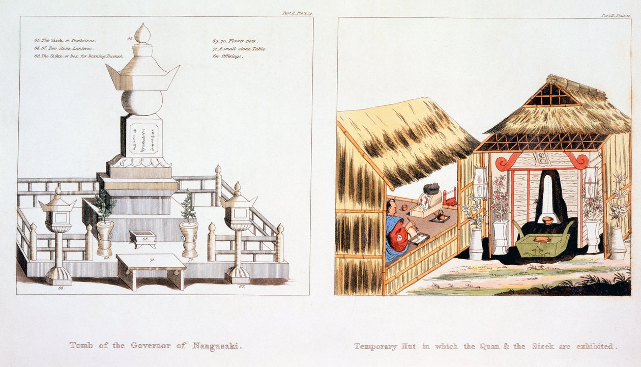 Hrobka guvernéra Nagasaki a další pohřební předměty z knihy Issaca Titsingha Ilustrace Japonska, vydané v Londýně roku 1822. od Dutch School