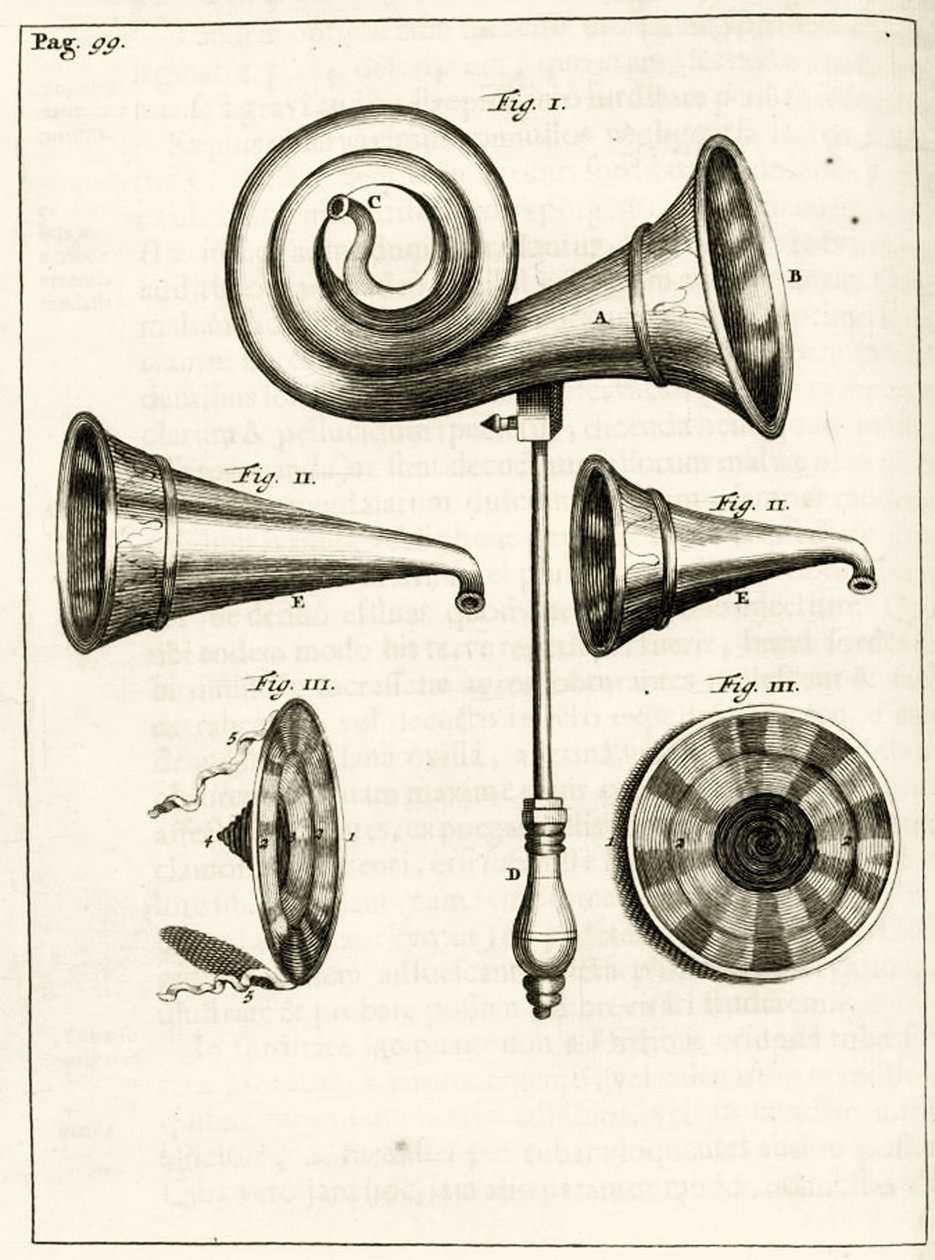 Různá sluchadla, z The Practice of Medicine od Frederika Dekkerse, 1694 od Dutch School
