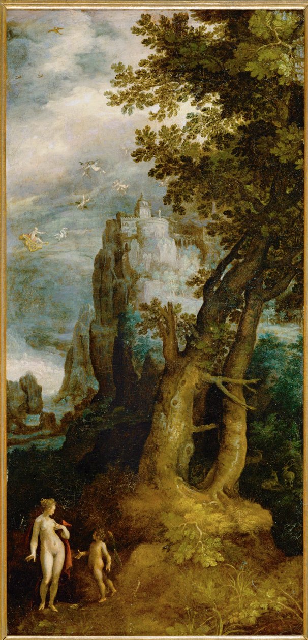 Venuše a Amor před zámkem lásky, po roce 1603 (malba na plátně) od Dutch School