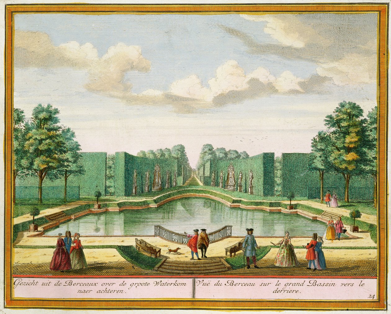 Pohled z altánu nad velkým jezerem, z Het Zeganplant Kennemerlant, od Hendricka de Letha a Matthiase Brouerius Van Nidek, vydáno kolem 1700-1730 od Dutch School