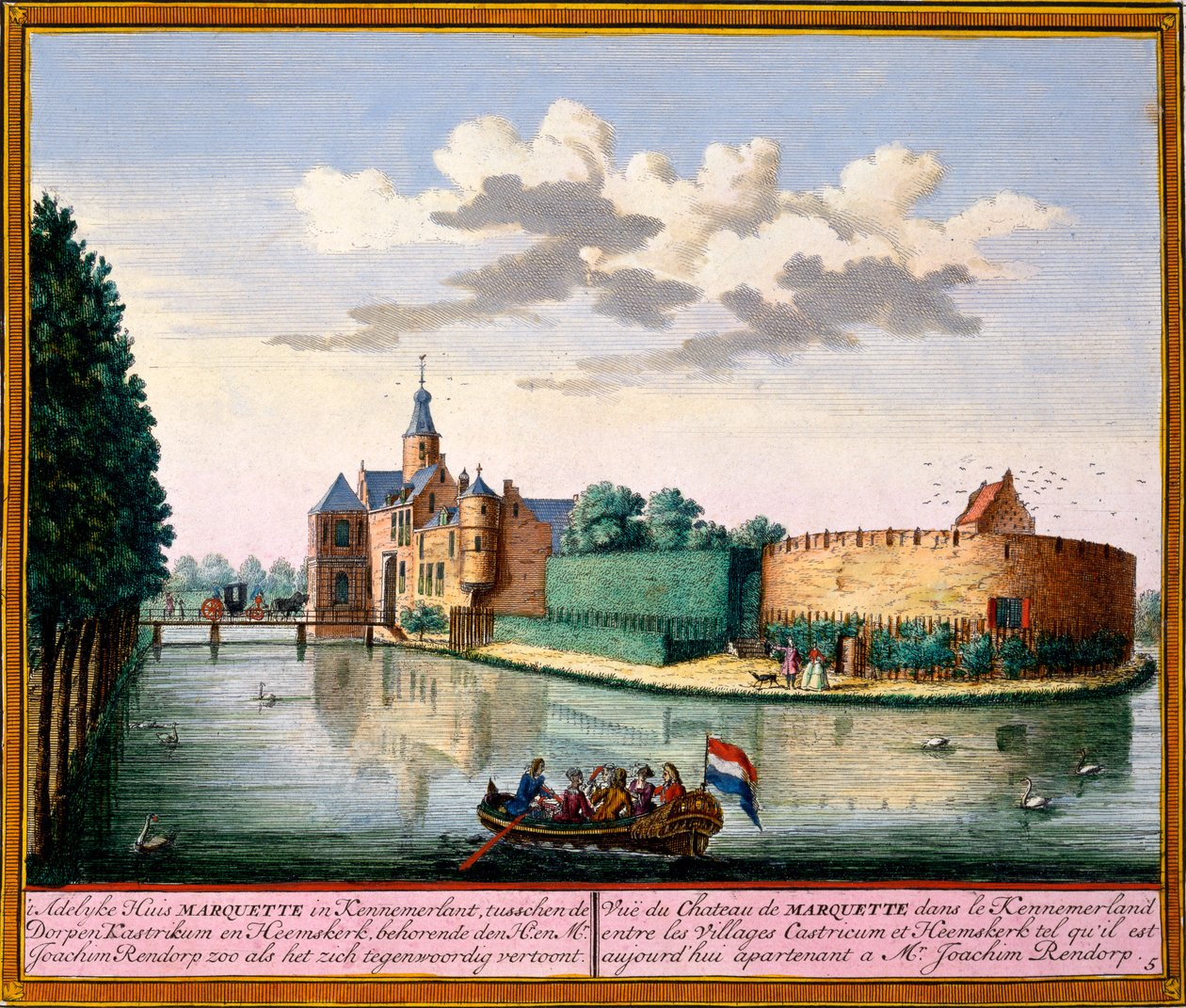 Pohled na Marquette House, Kennemerland, z knihy Het Zeganpralent Kennemerlant od Hendricka de Letha a Matthiase Broueria Van Nideka, vydané asi v letech 1700-30. od Dutch School