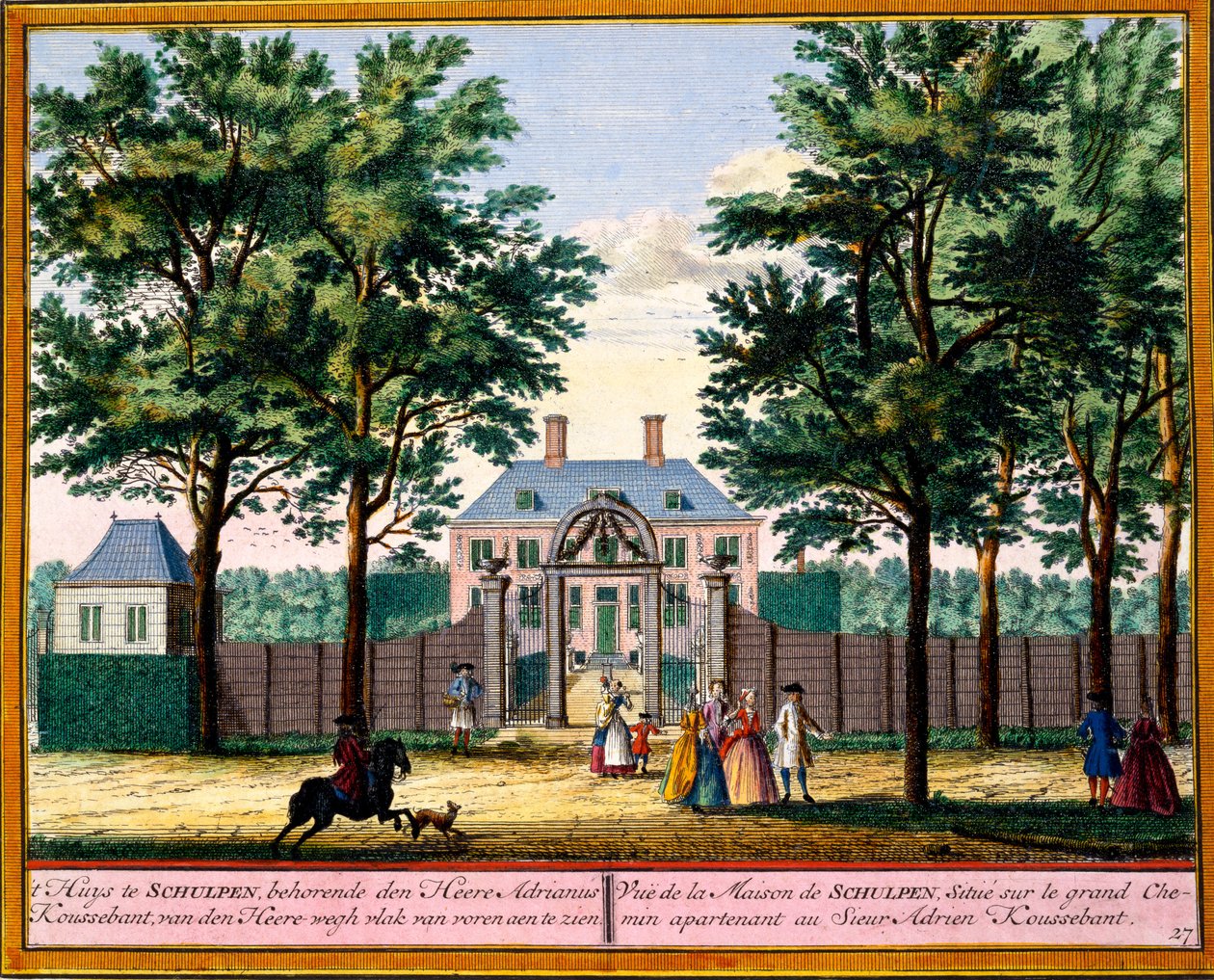 Pohled na Schulpenův dům, z Het Zeganpralent Kennemerlant od Hendricka de Letha a Matthiase Brouerius Van Nidek, vydáno kolem 1700-30 od Dutch School