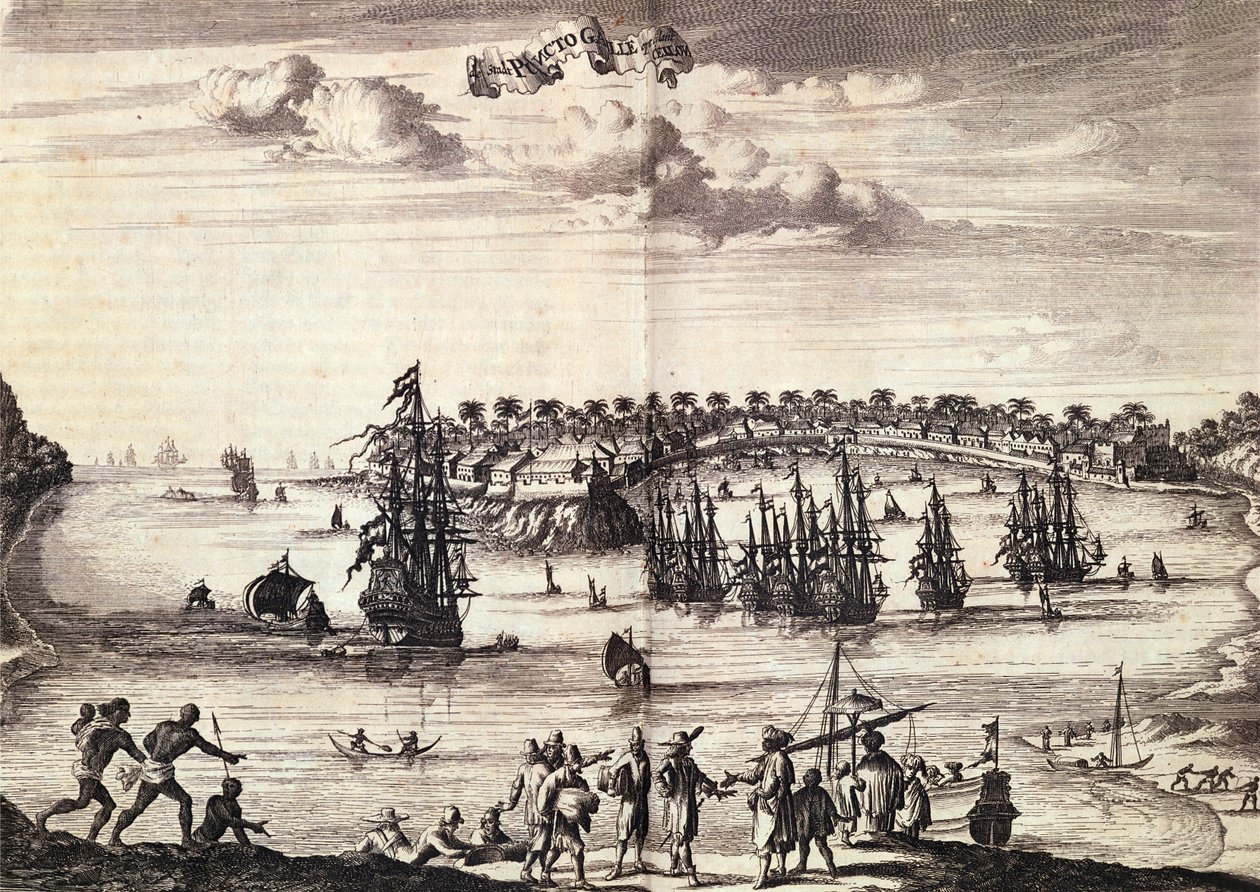 Pohled na přístav a město Galle, publikoval v Amsterdamu 1676 od Dutch School