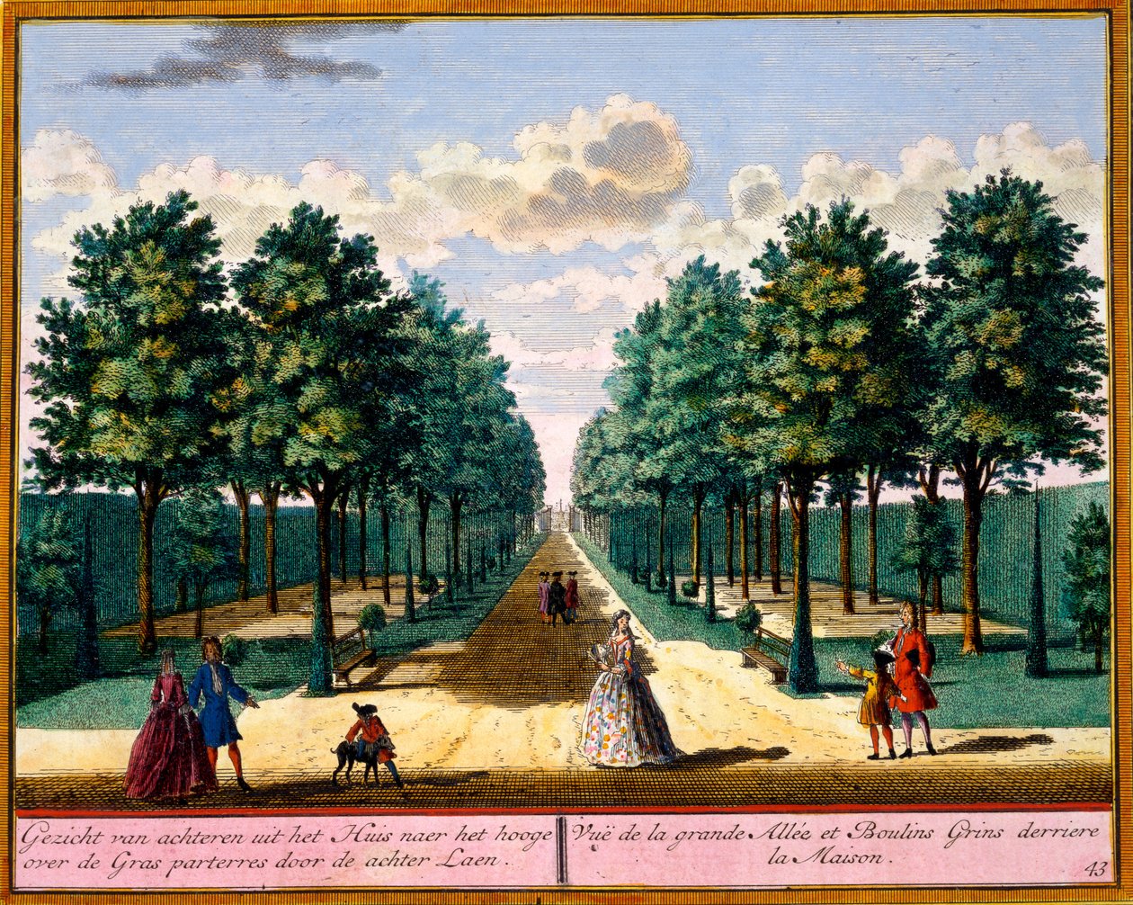 Pohled na ochoz v zadní části domu, z Get Zeganpralent Kennemerland od Hendrik de Leth a Matthias Brouerius Van Nidek, vydáno kolem 1700-30 od Dutch School