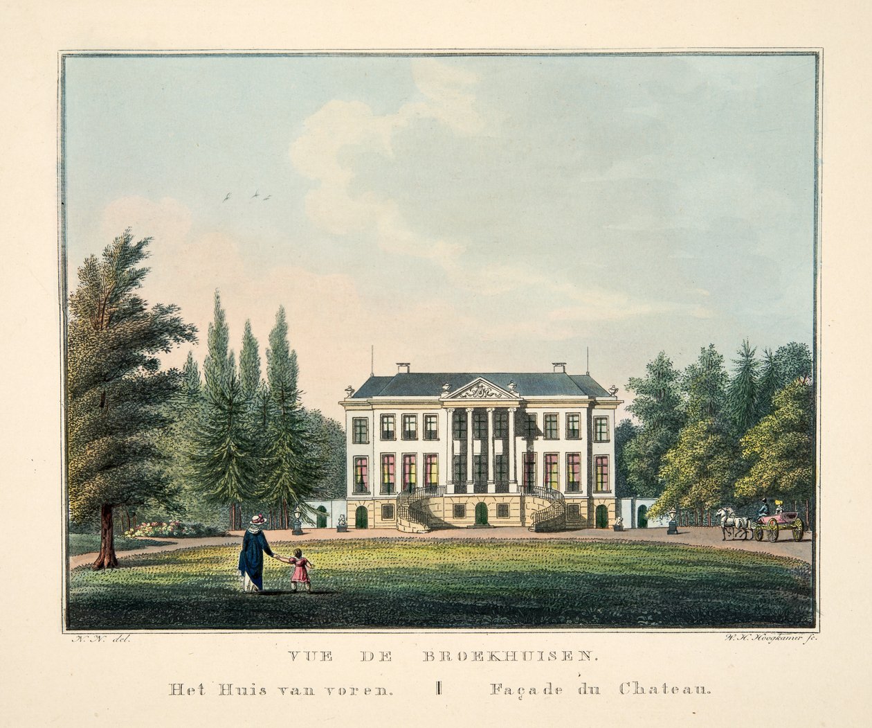 Vue de Broekhuisen. Dům zepředu. Facade du Chateau od Dutch School