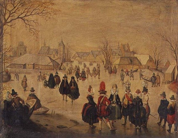 Zimní krajina: Stylové bruslaře na jezeře od Dutch School