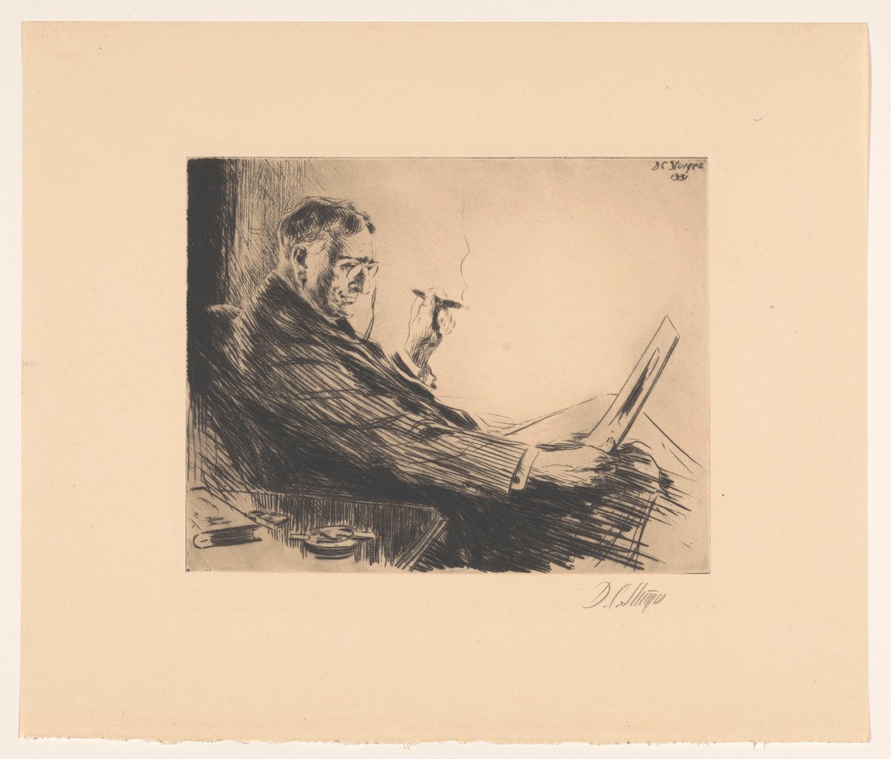 Muž se dívá na obrázek s doutníkem v ruce Milovník tisku od Dwight Case Sturges (signed by artist)