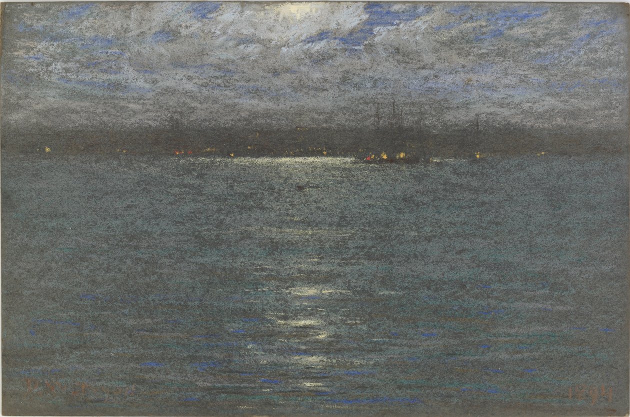 Night: A Harbor, 1894 (pastel na hnědém papíře) od Dwight William Tryon