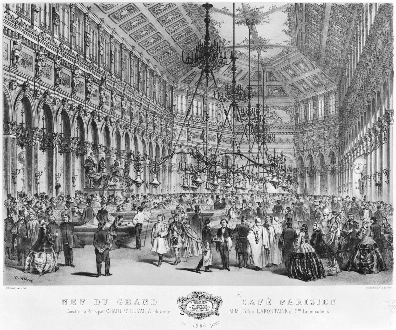 Interiér kavárny Grand Cafe Parisien, Paříž, 1856 od E. David