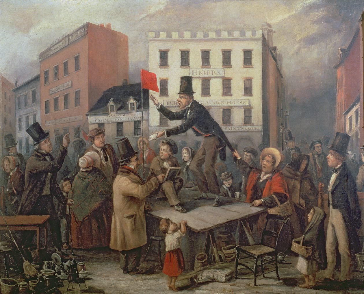 Aukce v Chatam Street, New York, 1843 od E. Didier