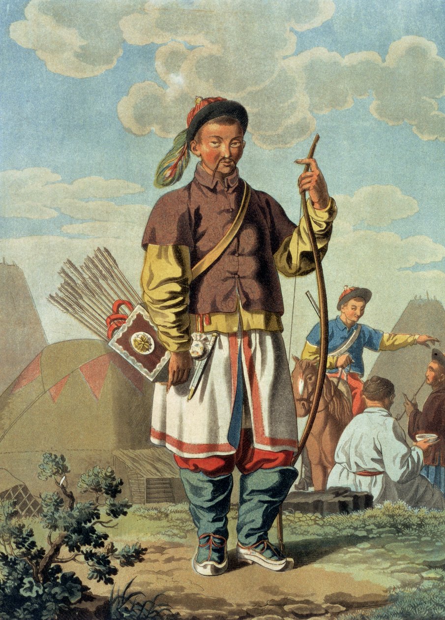 Čínský důstojník, vyrytý umělcem od E. Karnejeff