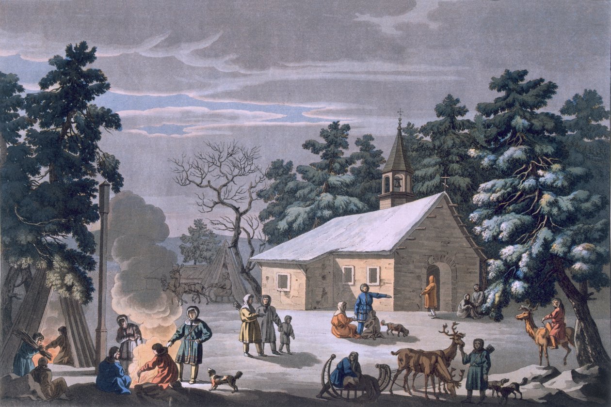 Samojedi na nočním jarmarku v Obdorsku, 1812-13 od E. Karnejeff