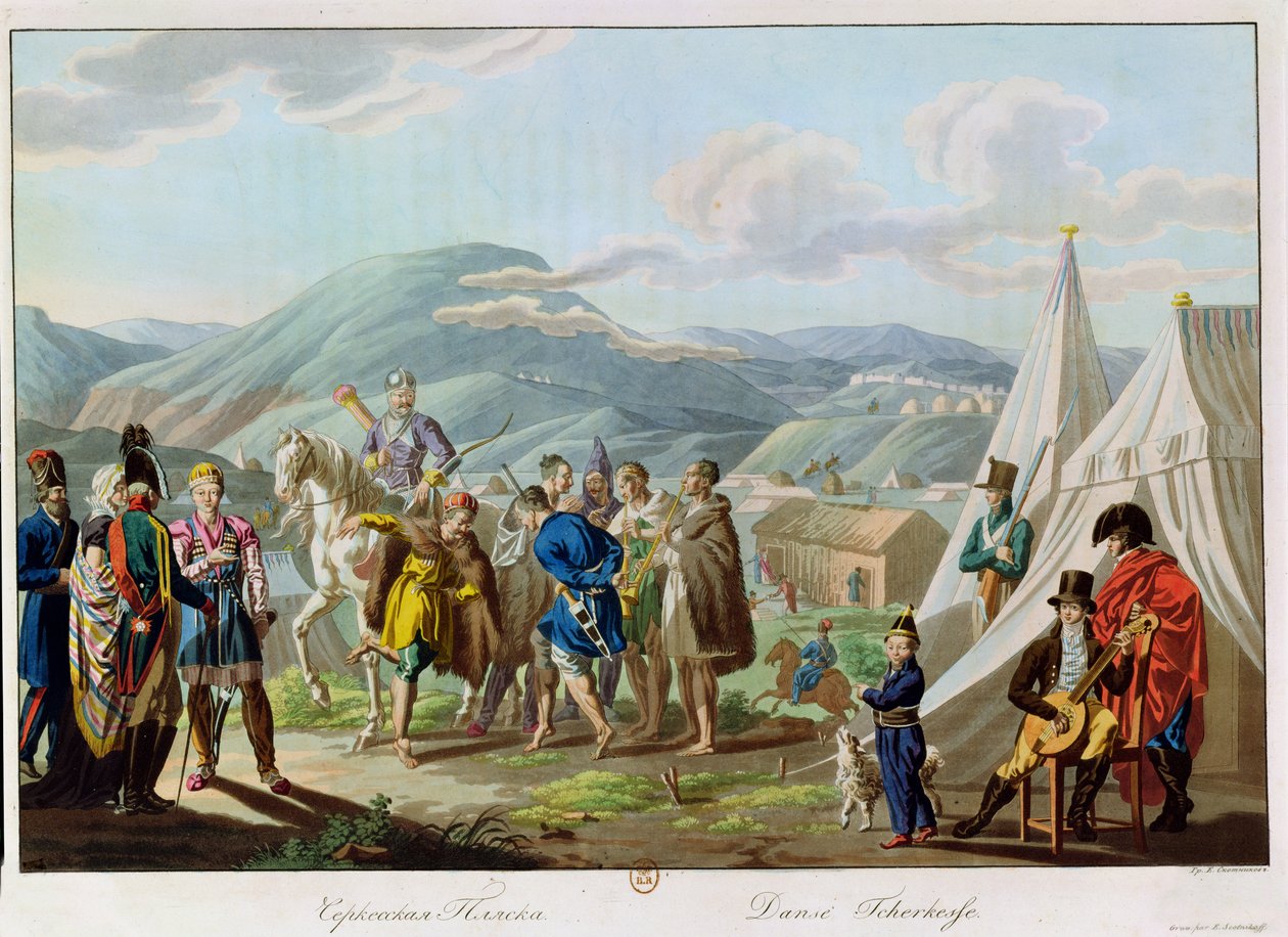 Tanec Tcherkesse, vyrytý Scotnikovem, 1813 (akvatinta) od E. Korneyev