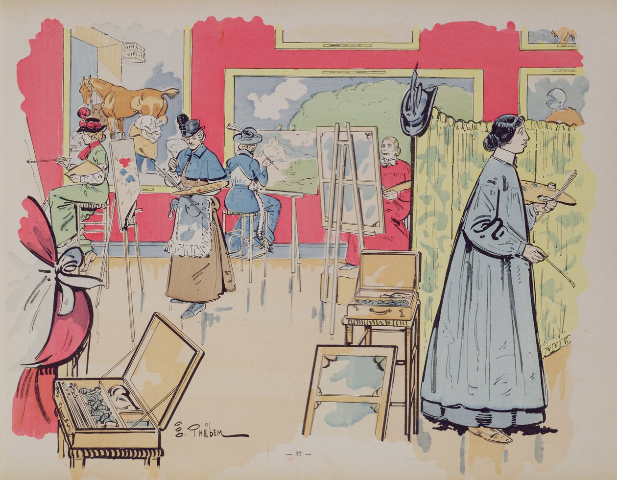 Dámy navštěvující malířský kurz, 1902 od E. Thelem