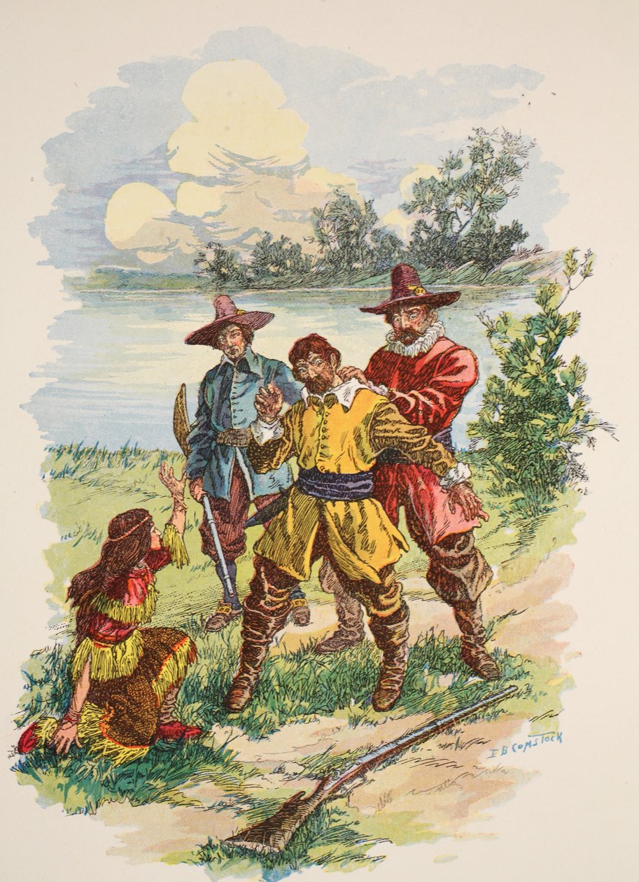 Chytili ho za límec, ilustrace z Pocahontas: Ellise, vyd. McLoughlin Brothers, New York, cca 1912. od E.B. Comstock