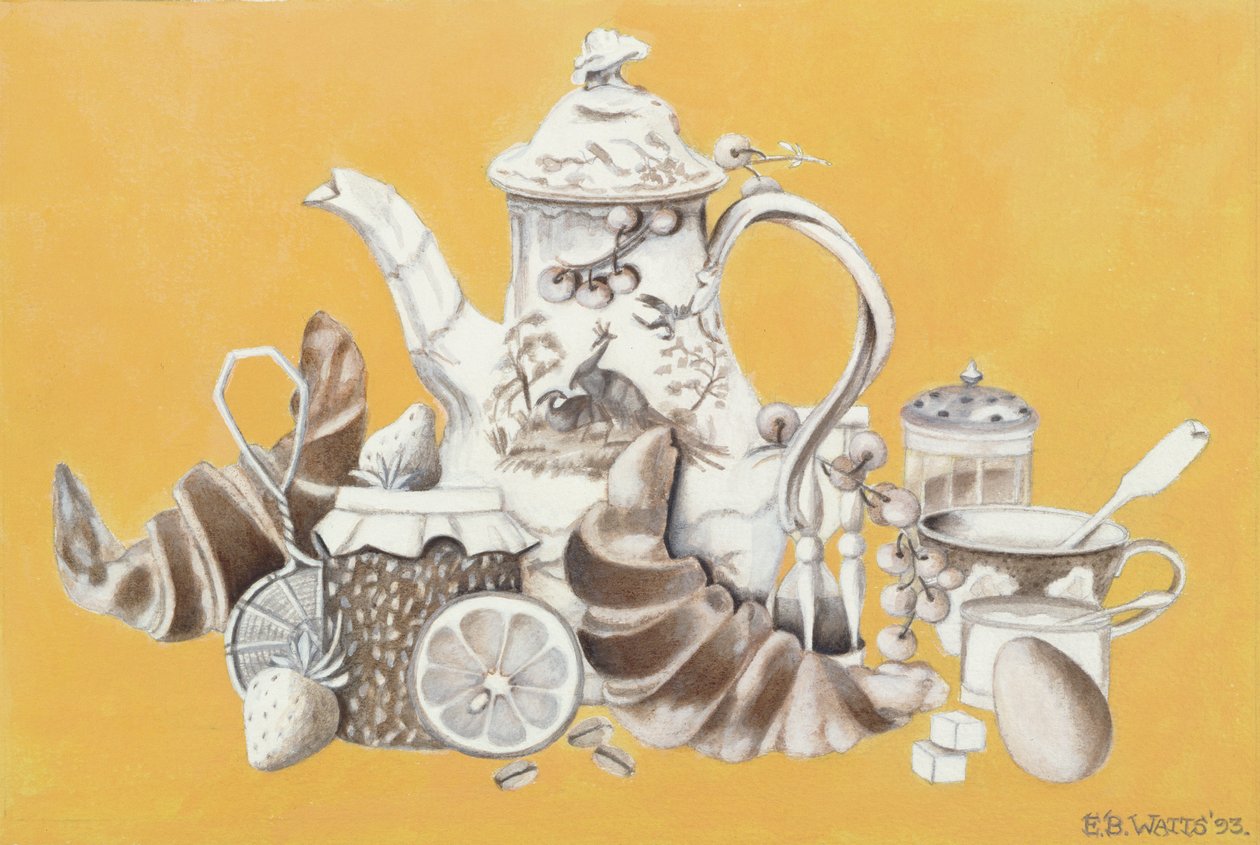 Snídaně, 1993 (akryl na papíře) od E.B. Watts