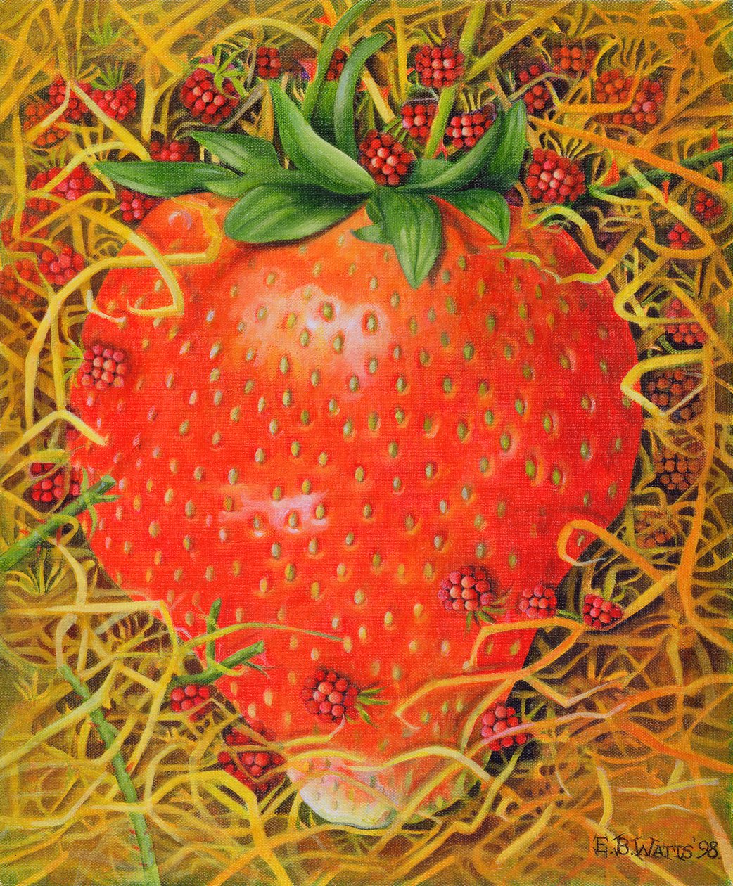 Strawberry in Straw, 1998 (akryl na plátně) od E.B. Watts